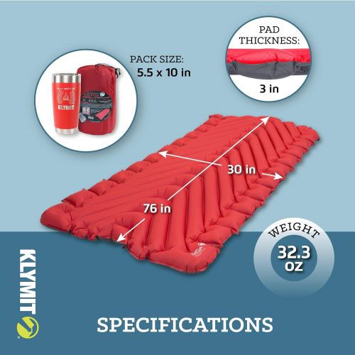  KLYMIT STATIC V LUXE Sleeping Pad, Extra Wide (30 inches), Best Camping Gear for Car Camping, Travel, and Backpacking