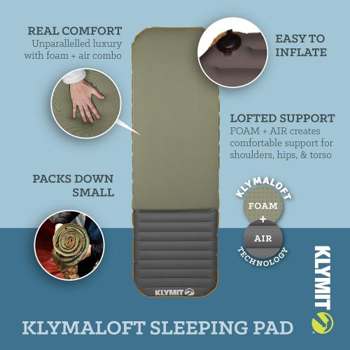 KLYMIT KLYMALOFT Sleeping Pad, Revolutionary Air + Foam Design, Ultra-thick 5 inch, Lofted Memory Foam Comfort, Camping, Travel, Backpacking, Upgrade Your Air Mattress