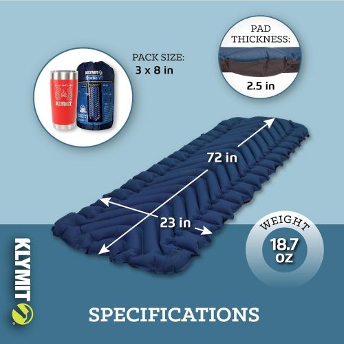  KLYMIT STATIC V Sleeping Pad, Lightweight, Outdoor Sleep Comfort, Best Camping Gear for Backpacking and Hiking, Inflatable Camping Mattress