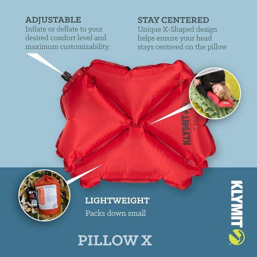  Klymit Pillow X Inflatable Camping & Travel Pillow, Red/Gray