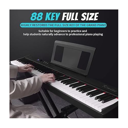  88 Key Weighted Keyboard Piano,Kmise Full Size Heavy Hammer Action Key Digital Piano with Music Stand Pedal MIDI Connecting for Professional Beginner