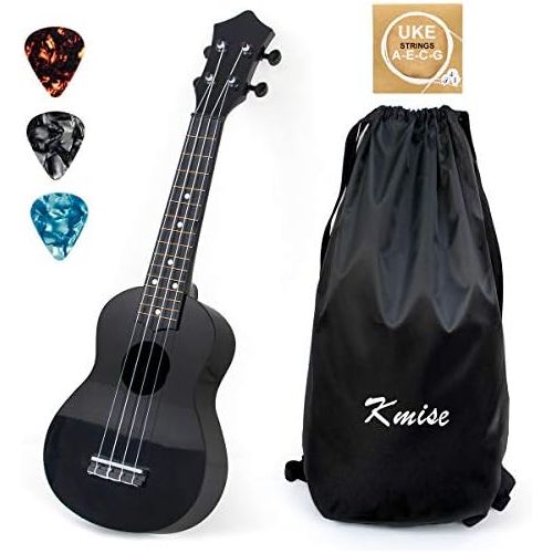  [아마존베스트]Kmise Soprano Ukulele for Beginners Kids Black ukulele 21 inch ukelele Birthday Chrismas gift kit with Bag Picks String