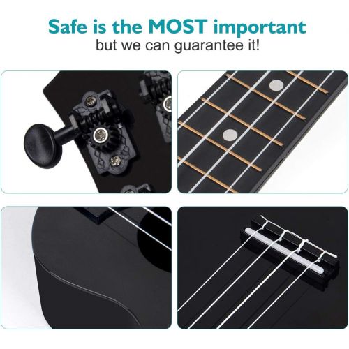  [아마존베스트]Kmise Soprano Ukulele for Beginners Kids Black ukulele 21 inch ukelele Birthday Chrismas gift kit with Bag Picks String