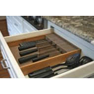 Deluxe KNIFEdock Knife Drawer Organizer - Large Bamboo In-Drawer Kitchen Knife Storage Insert - Space-Saving Cork Composite Knife Block, Easy Access and Organization for Your Knives