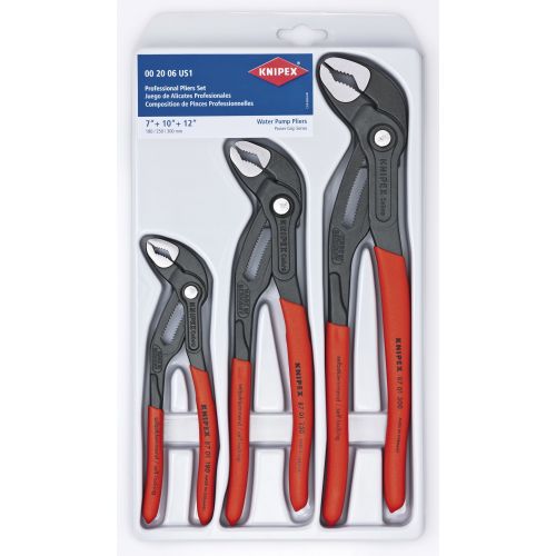  Knipex Tools KNIPEX Tools 00 20 06 US1, Cobra Pliers 7, 10, and 12-Inch Set, 3-Piece