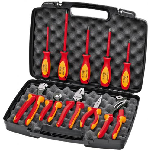  Knipex Tools KNIPEX Tools 98 98 31 US, 1000V Insulated High Leverage Pliers, Cutters, and Screwdriver Industrial Tool Set, 10-Piece