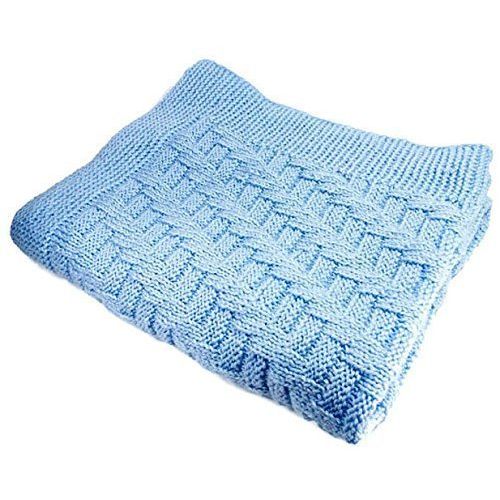  KnitsForKids Sky blue baby boy newborn knit bordered nursery blanket soft delicate swaddling