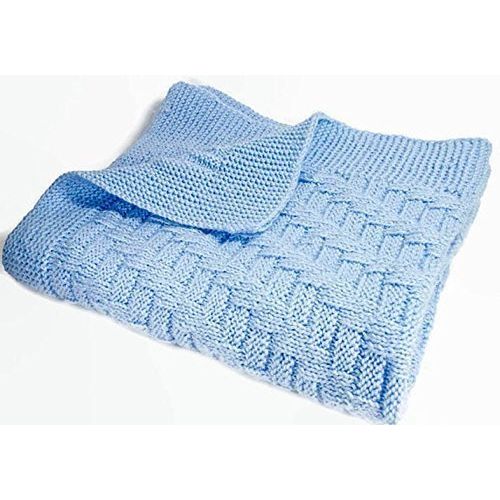  KnitsForKids Sky blue baby boy newborn knit bordered nursery blanket soft delicate swaddling