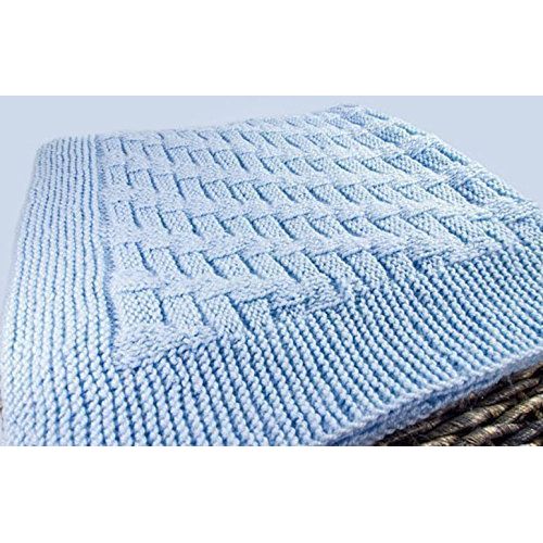  KnitsForKids Sky blue baby boy newborn knit bordered nursery blanket soft delicate swaddling