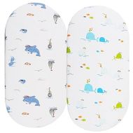 Bassinet Sheets Compatible with Baby Delight Beside Me Dreamer Bassinet, 2 Pack, 100% Jersey Knit Cotton 190GSM, Ultra Soft Breathable, Dolphin and Whale