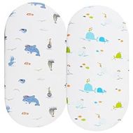 Bassinet Sheets Compatible with Graco Pack ‘n-Play Dome LX Bassinet (not Playard), 2 Pack, 100% Jersey Knit Cotton 190GSM, Ultra Soft Breathable, Dolphin and Whale