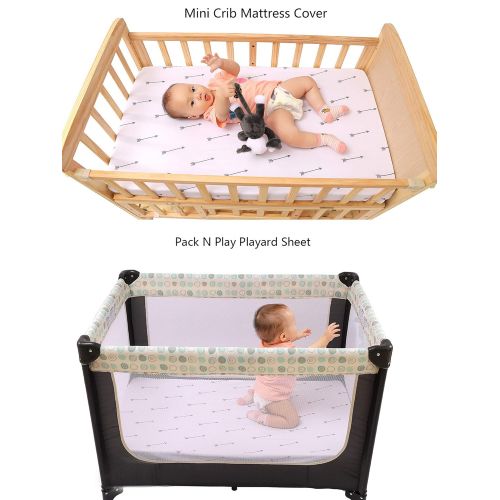  Knlpruhk Pack n Play Sheet Fitted Playard Mattress Sheet Set 2 Pack 100% Jersey Knit Cotton Ultra Soft Stretchy Portable Mini Crib Sheets for Baby Girl Boy Grey Arrows and Black Triangles b