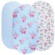 Floral Bassinet Sheet Set 3 Pack Jersey Knit Ultra Soft Stretchy Compatible with Halo,Graco,Dream On Me,MiClassic,Chicco Lullago,Delta,4Moms,Mika Micky Mattress and More for Baby Girl Boy Blue