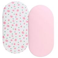 Bassinet Sheets for UPPAbaby Bassinet, 2 Pack Fitted Sheets, 100% Jersey Knit Cotton 190GSM, Ultra Soft Breathable, Floral and Pink