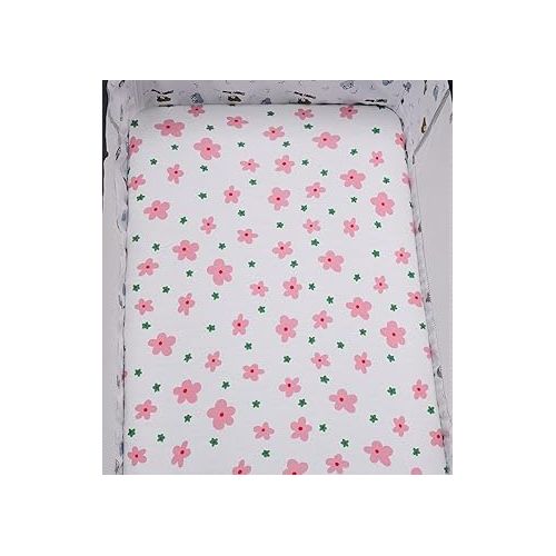 Bassinet Sheets for UPPAbaby Bassinet, 2 Pack Fitted Sheets, 100% Jersey Knit Cotton 190GSM, Ultra Soft Breathable, Floral and Pink
