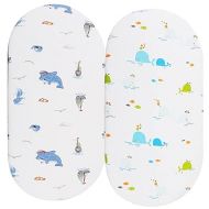 Bassinet Sheets Compatible with 4moms Mamaroo Sleep Bassinet, 2 Pack Fitted Sheets, 100% Jersey Knit Cotton 190GSM, Ultra Soft Breathable, Dolphin and Whale