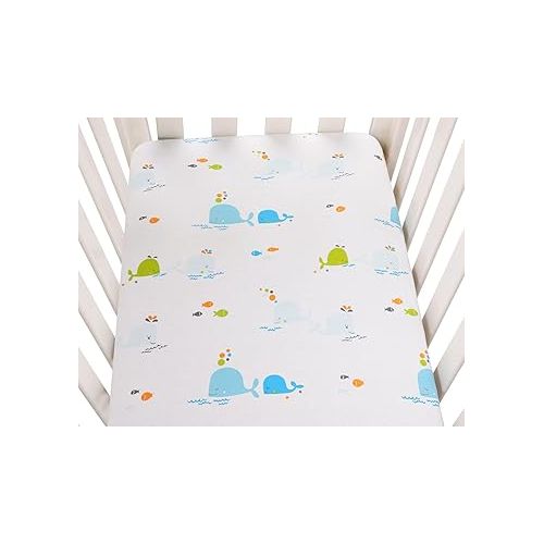  Bassinet Sheets Compatible with Chicco Lullago Anywhere & Baby Bjorn Cradle Bassinet, 2 Pack, 100% Jersey Knit Cotton 190GSM, Ultra Soft Breathable, Dolphin and Whale