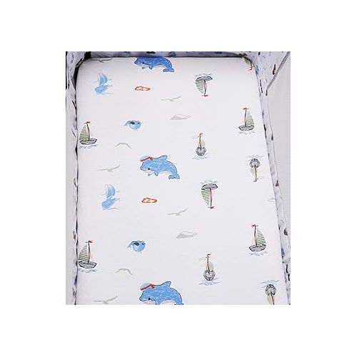  Bassinet Sheets Compatible with Chicco Lullago Anywhere & Baby Bjorn Cradle Bassinet, 2 Pack, 100% Jersey Knit Cotton 190GSM, Ultra Soft Breathable, Dolphin and Whale