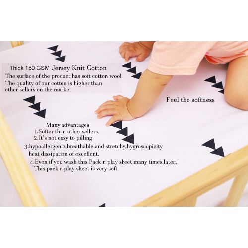  [아마존베스트]Knlpruhk Pack n Play Sheet Fitted Playard Mattress Sheet Set 2 Pack 100% Jersey Knit Cotton Ultra Soft Stretchy Portable Mini Crib Sheets for Baby Girl Boy Grey Arrows and Black Triangles b