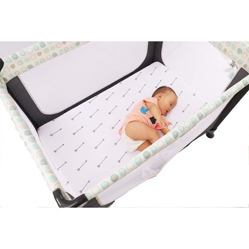  [아마존베스트]Knlpruhk Pack n Play Sheet Fitted Playard Mattress Sheet Set 2 Pack 100% Jersey Knit Cotton Ultra Soft Stretchy Portable Mini Crib Sheets for Baby Girl Boy Grey Arrows and Black Triangles b