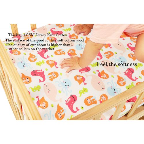  [아마존베스트]Knlpruhk Pack n Play Playard Sheet Set 2 Pack 100% Jersey Knit Cotton Ultra Soft and Stretchy Portable Mini...