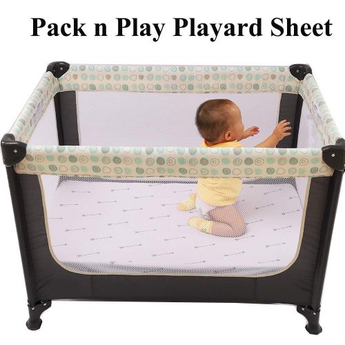  Knlpruhk Pack n Play Sheet Fitted Playard Mattress Sheet Set 2 Pack 100% Jersey Knit Cotton Ultra Soft Stretchy Portable Mini Crib Sheets for Baby Girl Boy Grey Arrows and Black Triangles b