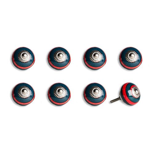  Knob-It! Knob-It Vintage Hand Painted 8-Pack Ceramic Round Knob Set in NavyRed