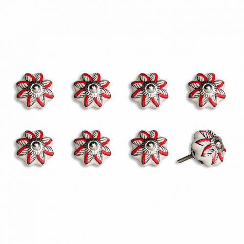  Knob-It! Knob-It Vintage Hand Painted 8-Pack Ceramic Knob Set in WhiteRed Flower