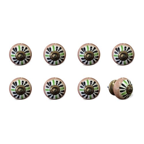  Knob-It! Knob-It Vintage Hand Painted 8-Pack Ceramic Round Knob Set in BrownGreenBlue