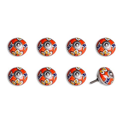  Knob-It! Knob-It Vintage Hand Painted 8-Pack Ceramic Round Knob Set in OrangeYellow