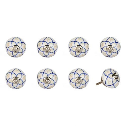  Knob-It! Knob-It Vintage Hand Painted 8-Pack Ceramic Round Knob Set in CreamBrownBlue