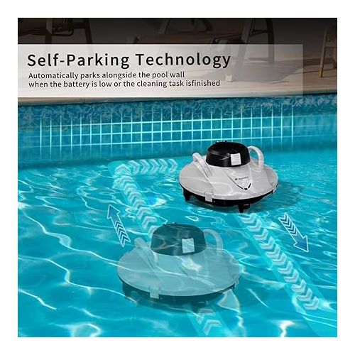  Cordless Pool Vacuum Cleaner, Robotic Pool Cleaner, Lasts 120min, Dual-Motor,Smart Navigation and Parking System, LED Indicator, Suitable for Flat Pools Up to 1000 sq. ft 1-Year Warranty