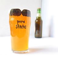/KnotworkShop Porn Stache, Funny Pint Glass, Husband gift, mens, mustache, british pint glass, lager, bar, beer, personalized, fathers day, boyfriend