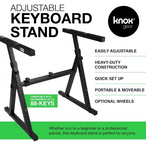  Knox Gear Knox Keyboard Piano Stand  Universal, Z Style, Pedal Friendly  Lightweight and Ultra Portable  Adjustable Height and Width  Optional Detachable Wheels - Professional Grade