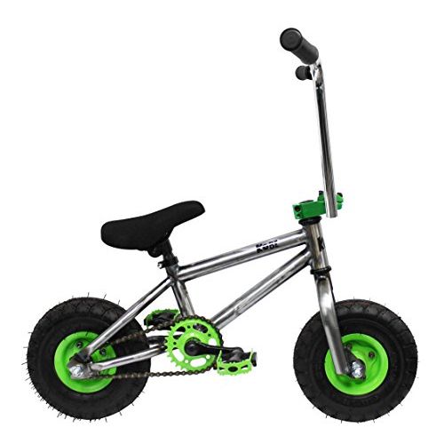  Kobe Rusty Rat Rod Mini BMX - Raw + Green - Freestyle, Trick, Stunt Bicycle 10 Wheels