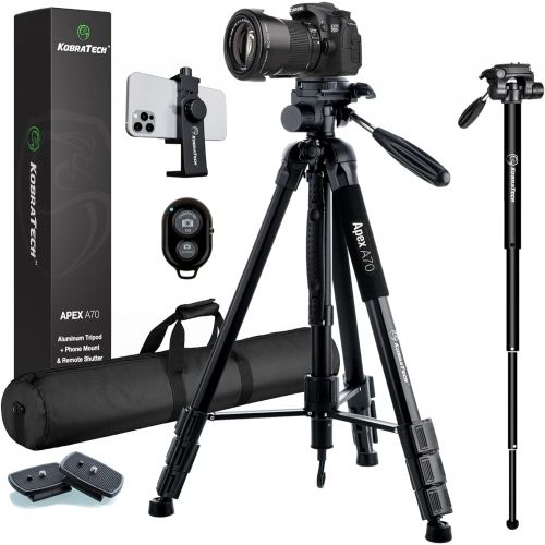  [아마존베스트]KobraTech 70 Inch Tripod for Phone and Camera - Apex A70 Tripod  Camera Tripod Stand with Bluetooth Remote Shutter, Phone Tripod Mount & Monopod