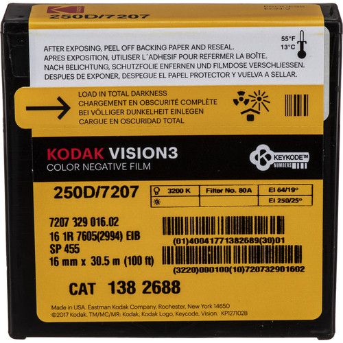  Kodak VISION3 250D Color Negative Film #7207 (16mm, 100' Roll)