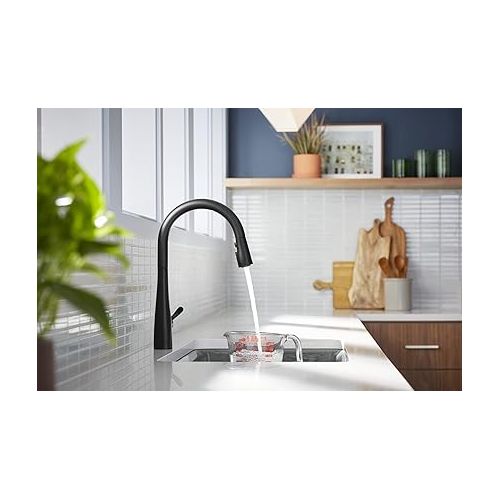  KOHLER Simplice Pull Down Kitchen Faucet, 3-Spray Faucet, Kitchen Sink Faucet with Pull Down Sprayer, Matte Black, K-596-BL