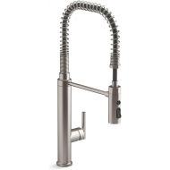 KOHLER 24982-VS Purist Commercial Kitchen Faucet with 3-Function Pull Down Sprayer, Vibrant Stainless