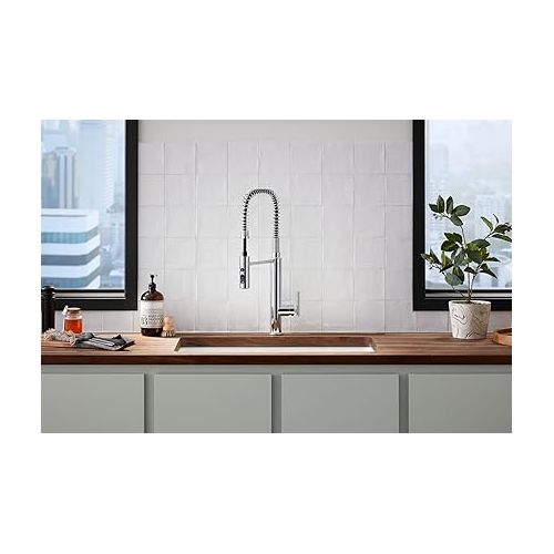  KOHLER 24982-VS Purist Commercial Kitchen Faucet with 3-Function Pull Down Sprayer, Vibrant Stainless