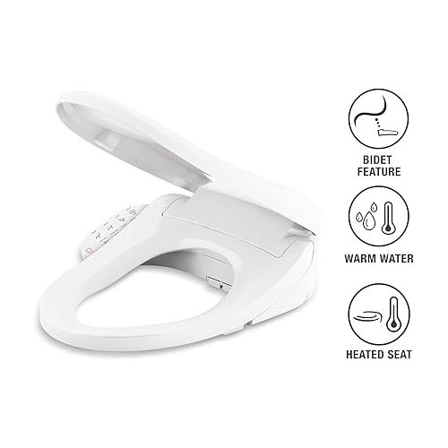  KOHLER 8298-0 PureWash E590 Elongated Bidet Toilet Seat, Heated Bidet, Bidets for Existing Toilets, Nightlight, Self-Cleaning Nozzle, White