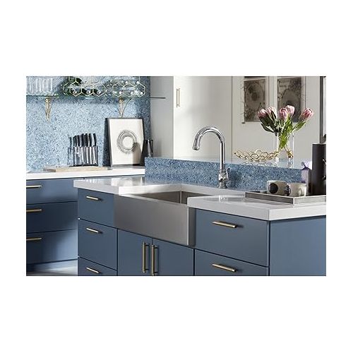  KOHLER K-5415-NA Strive Self-Trimming Farmhouse Undermount Large Single-Bowl Kitchen Sink with Tall Apron, 35 1/2 x 21 1/4