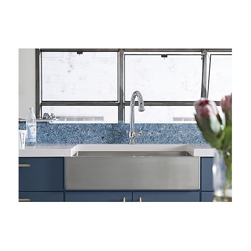  KOHLER K-5415-NA Strive Self-Trimming Farmhouse Undermount Large Single-Bowl Kitchen Sink with Tall Apron, 35 1/2 x 21 1/4