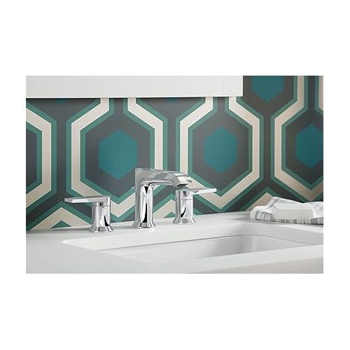  KOHLER 97093-4-2MB Hint Widespread Bathroom Faucet with Pop-Up Drain Assembly, 3 Hole 2-Handle Bathroom Sink Faucet, 1.2 gpm, Vibrant Brushed Moderne Brass