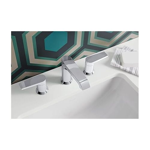  KOHLER 97093-4-2MB Hint Widespread Bathroom Faucet with Pop-Up Drain Assembly, 3 Hole 2-Handle Bathroom Sink Faucet, 1.2 gpm, Vibrant Brushed Moderne Brass