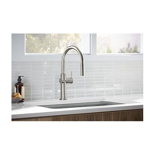  KOHLER 22972-VS Crue Pull Down Kitchen Faucet, Kitchen Sink Faucet with Pull-Down Sprayer, Pull-Down Kitchen Sink Faucet with Multi Function Spray Head, Vibrant Stainless