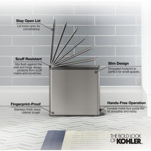  KOHLER K-20957-STW 2.5 gallon Slim Step Trash Can, White With Stainless Steel