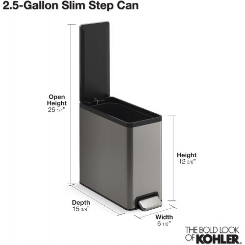  KOHLER K-20957-BST 2.5 gallon Slim Step Trash Can, Black Stainless