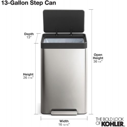  Kohler K-20940-BST 13-Gallon Step Trash Can, Black Stainless,Black Stainless Steel