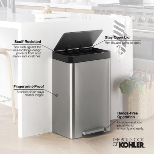  Kohler K-20940-BST 13-Gallon Step Trash Can, Black Stainless,Black Stainless Steel